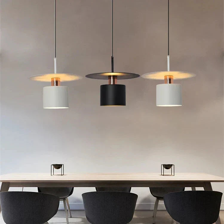Modern Pendant Light  Black White Disc Shade Design - Detailed view