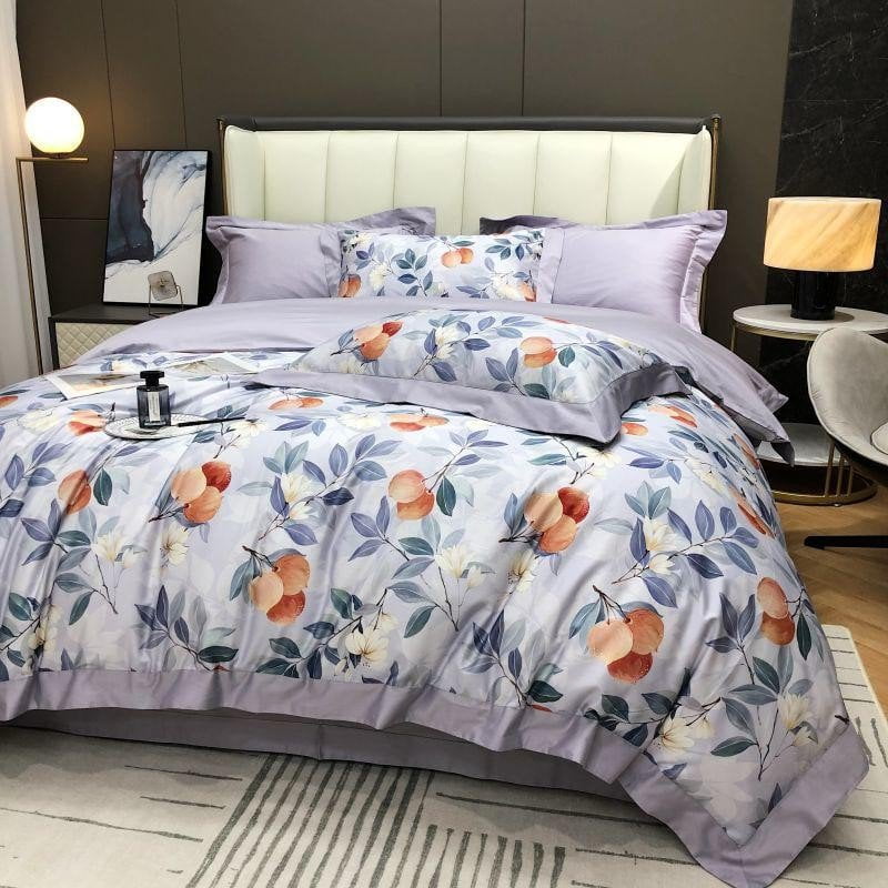 Floral Cotton Bedding Set  Lavender  Peach Botanical Pattern - Product detail 5