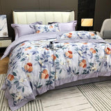 Floral Cotton Bedding Set  Lavender  Peach Botanical Pattern - Product example