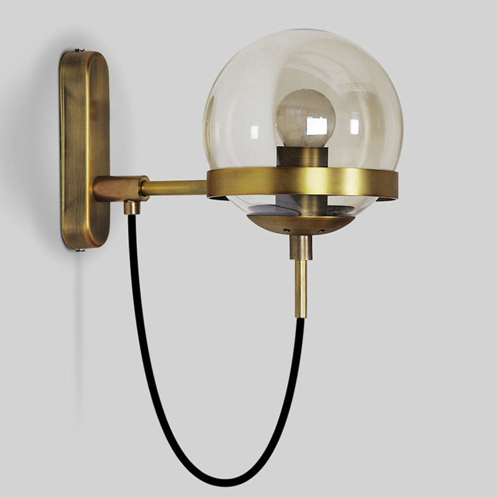 Modern Glass Wall Sconce  Brushed Brass Globe Design - Detailed view