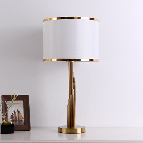 Art Deco Table Lamp  Brass Column with Linen Shade - Product detail 8