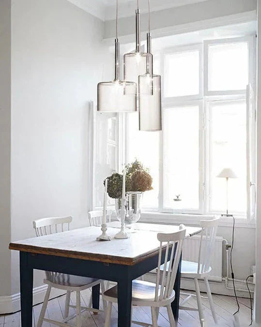 Contemporary Glass Pendant Lights  Clear and Red Cylinder Design - Detailed view