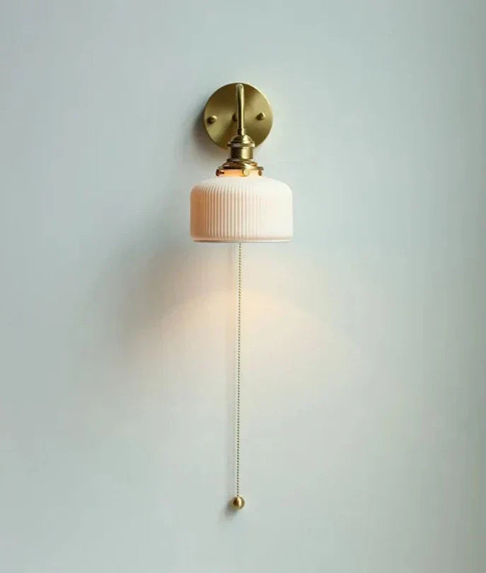 Nordic Ceramic Wall Light  Ribbed Glass Shade With Brass Fixture - Product detail 8