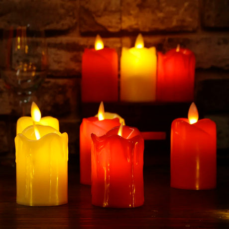 LED Flameless Candles  Dripping Wax Design Red  Yellow - Product showcase