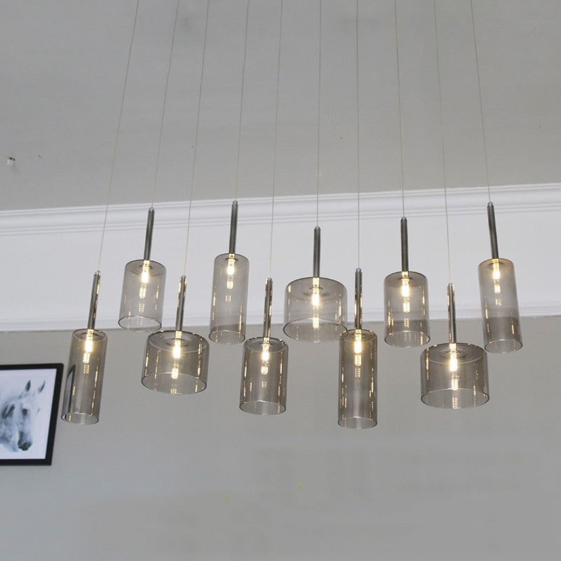 Contemporary Glass Pendant Lights  Clear and Red Cylinder Design - Product detail 5