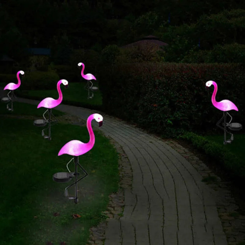 Solar Garden Lights  Pink Flamingo Outdoor Stakes - Detailed view