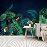 Tropical Birds Mural Wallpaper | Exotic Parrots in Jungle Night