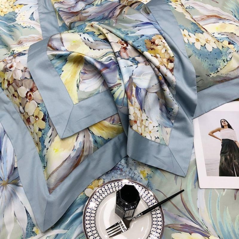 Luxury Egyptian Cotton Bedding Set  Floral Blue Pattern Design - Product detail 6