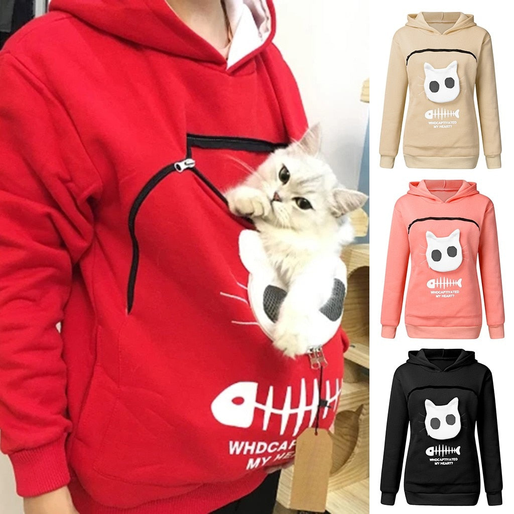 Pet Lover Hoodie  Cat Design Cotton Pouch Sweater - Detailed view