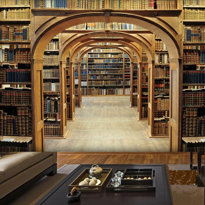 Library Mural Wallpaper | Vintage Wooden Arches Design