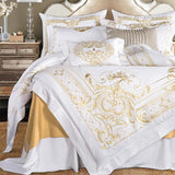 Luxury Bedding Set  White Egyptian Cotton Gold Embroidery - Product showcase