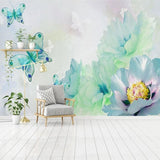 Butterfly Mural Wallpaper | Turquoise Watercolor Floral Design