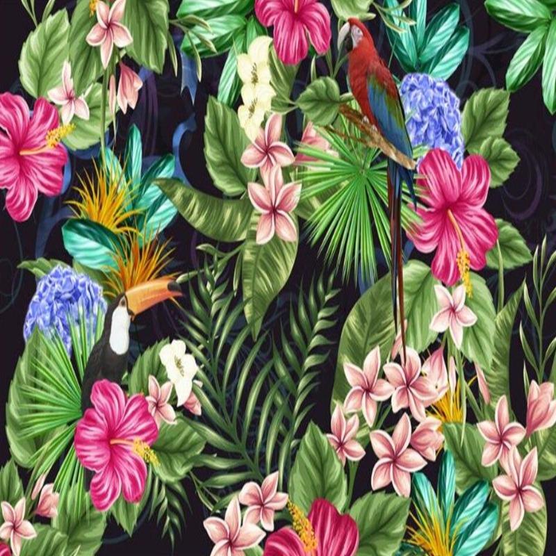 Tropical Mural Wallpaper | Exotic Birds and Hibiscus Paradise