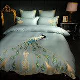 Luxury Egyptian Cotton Duvet Set  Peacock Feather Embroidery in Teal - Product detail 5