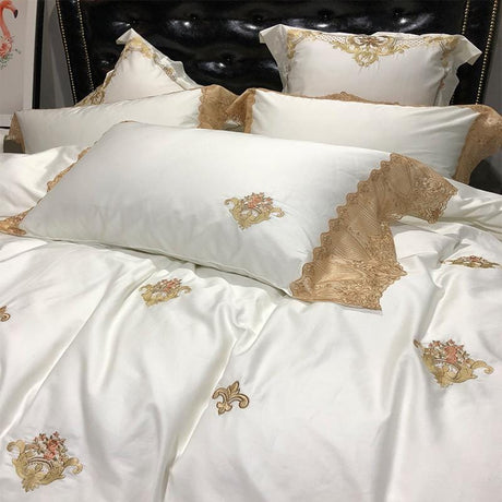 Luxury Egyptian Cotton Bedding Set  Gold Lace Embroidered Design - Product detail 11