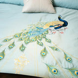 Luxury Egyptian Cotton Duvet Set  Peacock Feather Embroidery in Teal - Product example