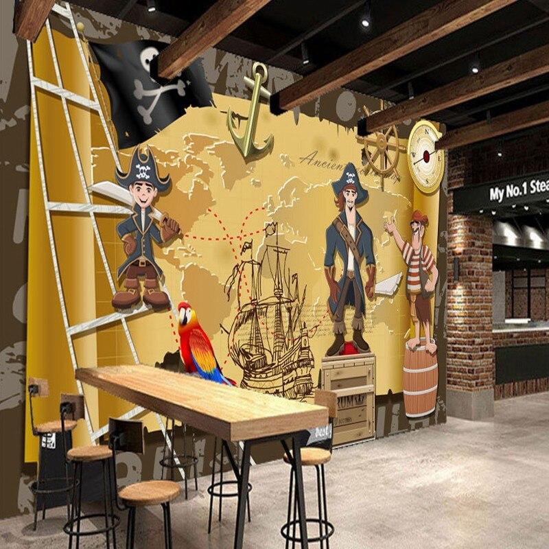 Pirate Mural Wallpaper | Adventure Map with Treasure Ship