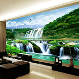 Nature Mural Wallpaper | Waterfall Paradise with Flying Birds
