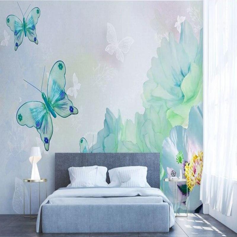 Butterfly Mural Wallpaper | Turquoise Watercolor Floral Design