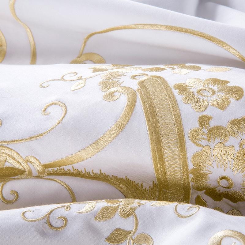 Luxury Bedding Set  White Egyptian Cotton Gold Embroidery - Product detail 7