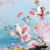 Birds Mural Wallpaper | Pink Cockatoo with Peonies and Butterflies