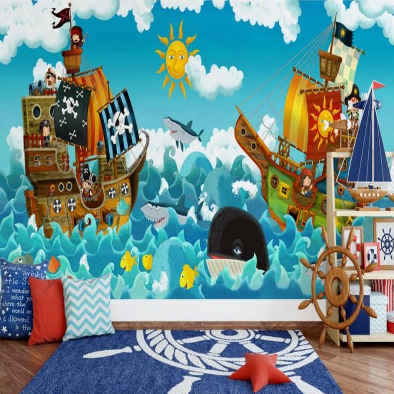 Pirate Mural Wallpaper | Adventure Ships and Sea Creatures