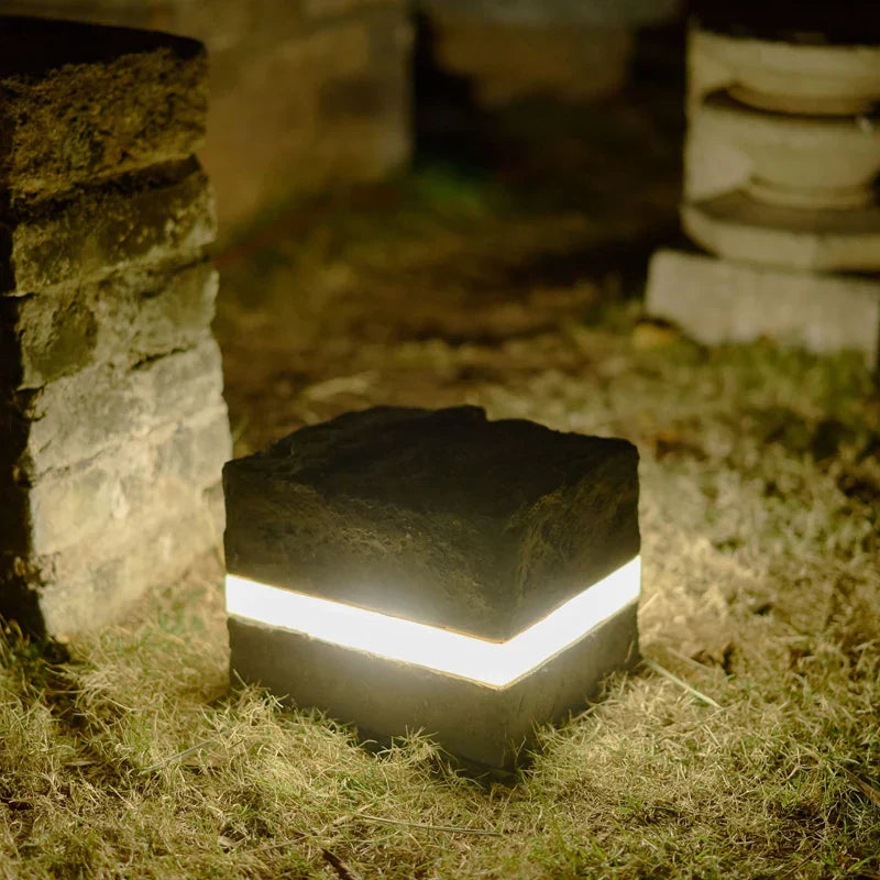 Modern Solar Garden Light  Square Stone LED Path Lighting - Product example