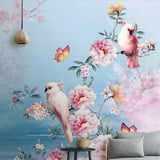 Birds Mural Wallpaper | Pink Cockatoo with Peonies and Butterflies