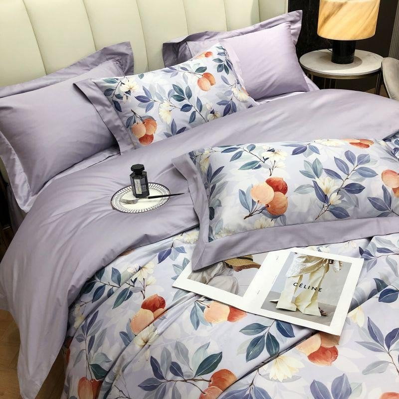 Floral Cotton Bedding Set  Lavender  Peach Botanical Pattern - Product detail 8