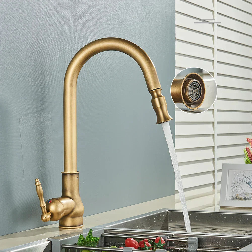 Vintage Kitchen Faucet  Antique Brass Swivel Design - Product example