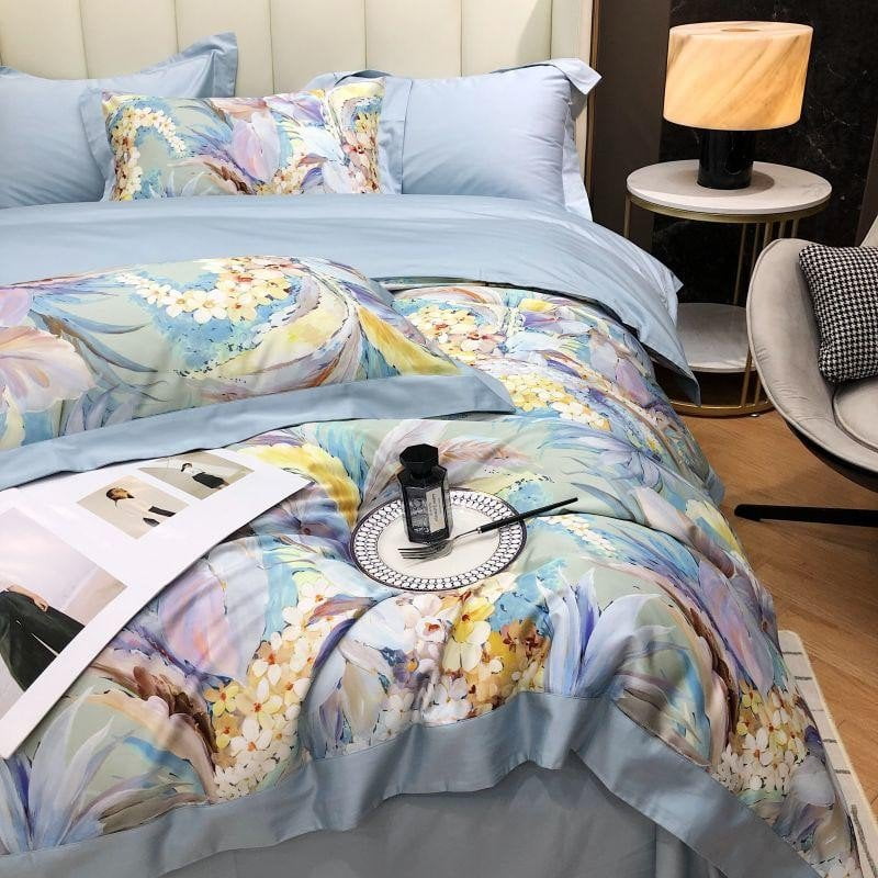 Luxury Egyptian Cotton Bedding Set  Floral Blue Pattern Design - Product detail 8
