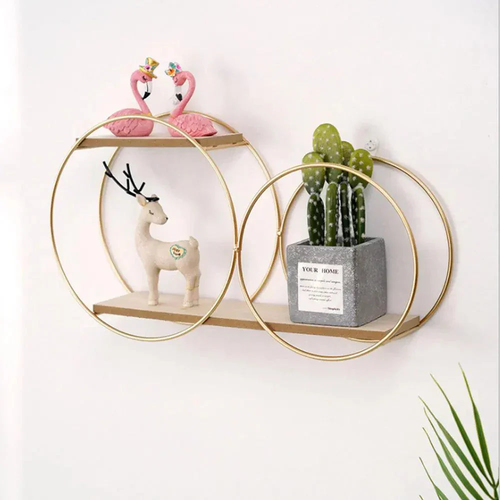 Scandinavian Wall Shelf  Iron  Wood Double Ring Design - Product detail 7