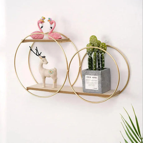 Scandinavian Wall Shelf  Iron  Wood Double Ring Design - Product detail 7