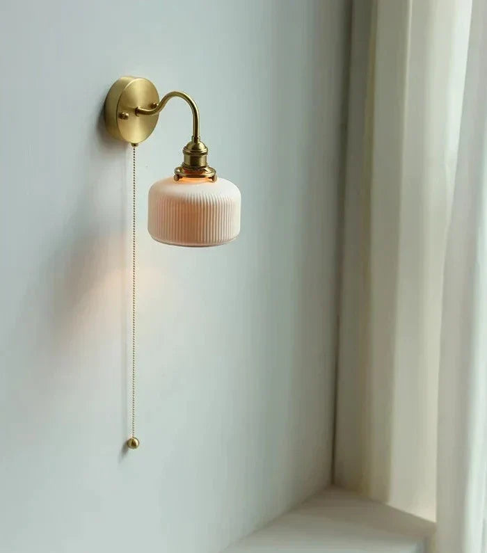 Nordic Ceramic Wall Light  Ribbed Glass Shade With Brass Fixture - Product detail 7