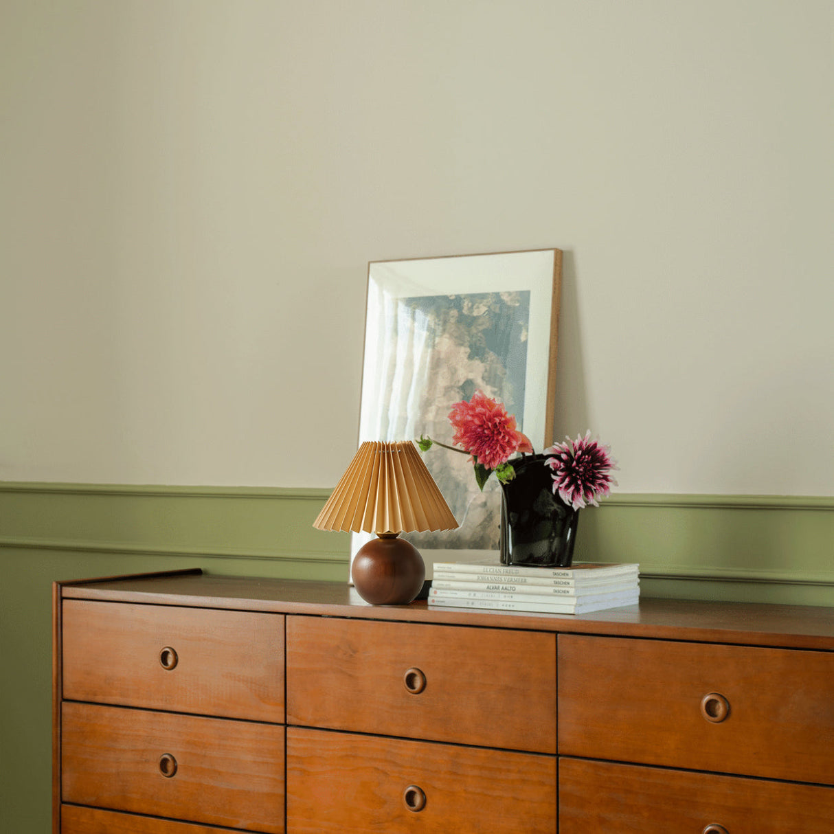 Scandinavian Table Lamp  Wooden Sphere Base with Pleated Shade - Product detail 11