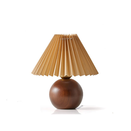 Scandinavian Table Lamp  Wooden Sphere Base with Pleated Shade - Product detail 13