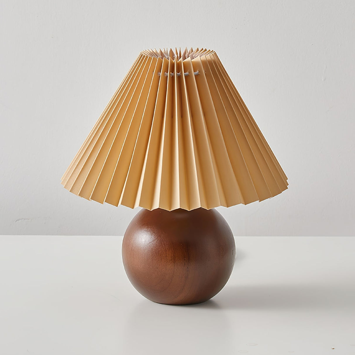 Scandinavian Table Lamp  Wooden Sphere Base with Pleated Shade - Product detail 4