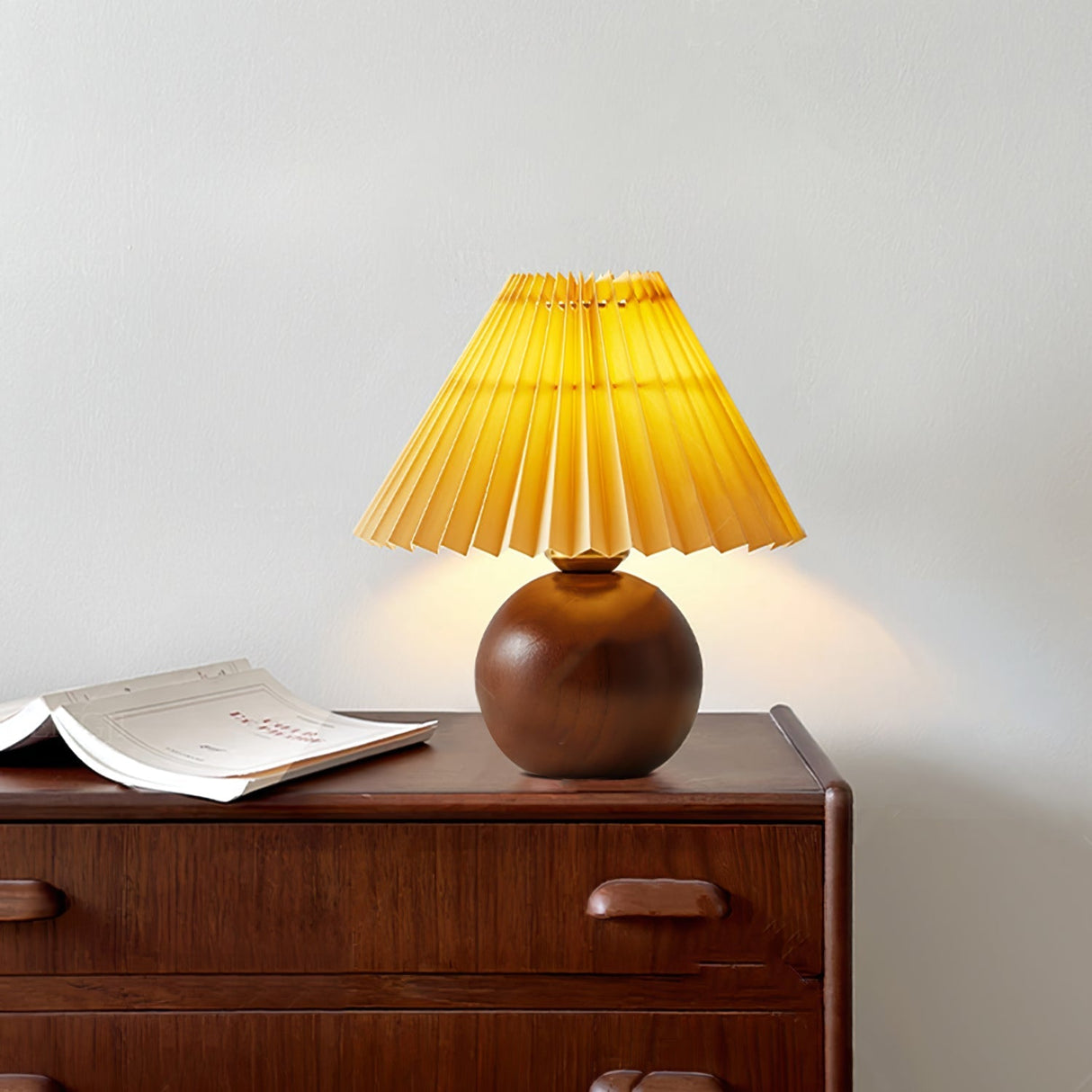 Scandinavian Table Lamp  Wooden Sphere Base with Pleated Shade - Product detail 8