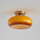 Modern Glass Ceiling Light  Amber Dome Shade With Gold Base - Product example