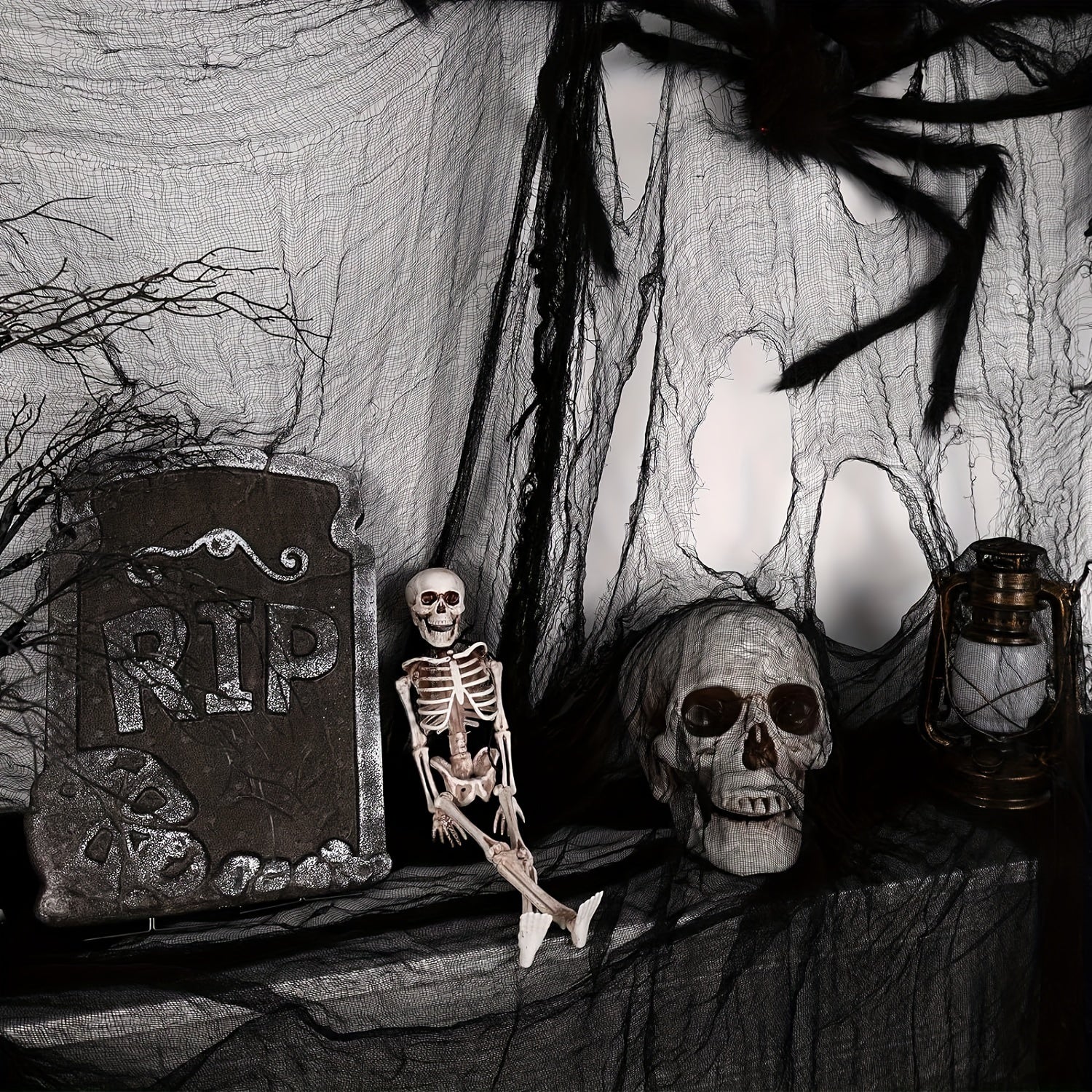 Gothic Halloween Fabric  Black Mesh Creepy Cloth Decor - Detailed view