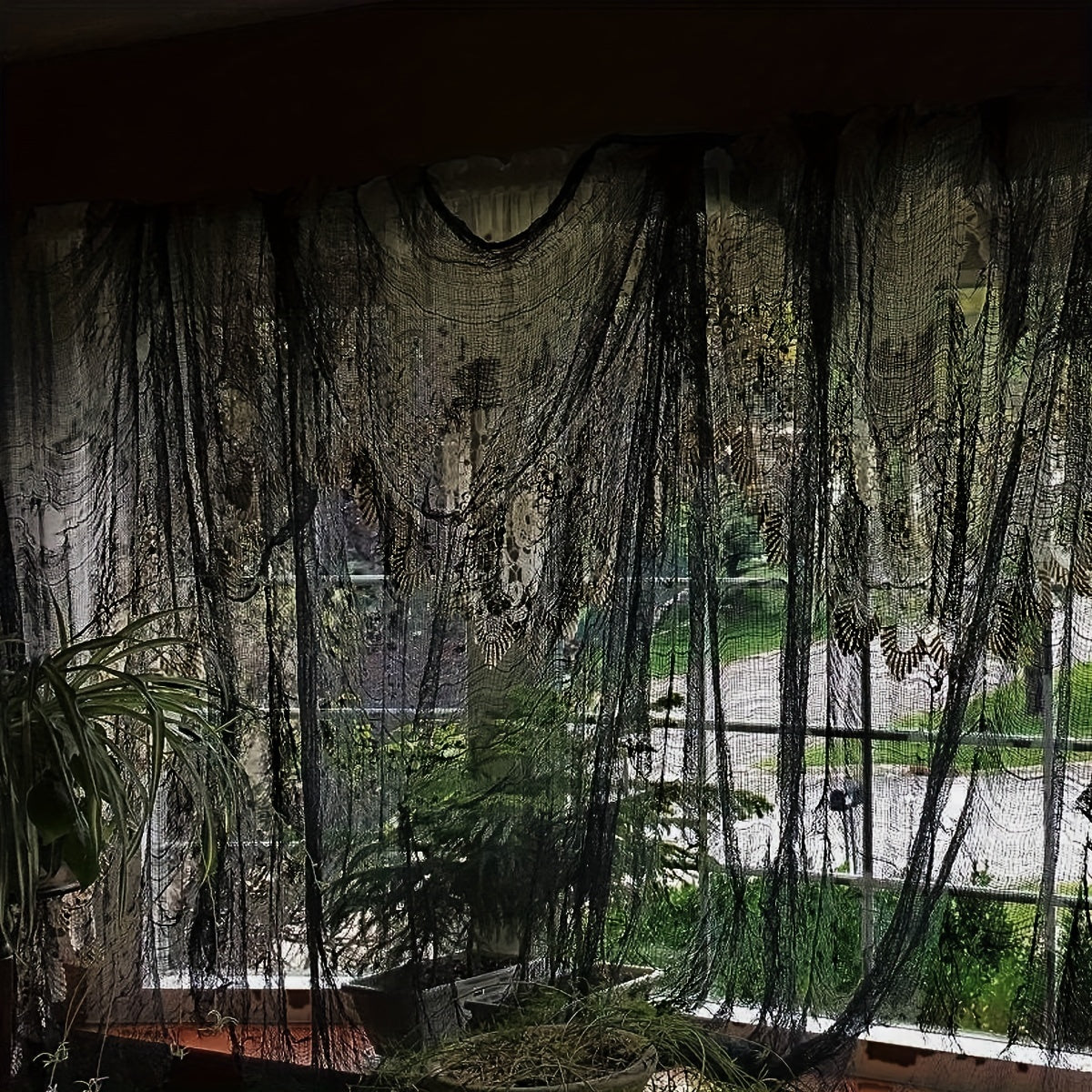 Gothic Halloween Fabric  Black Mesh Creepy Cloth Decor - Product example