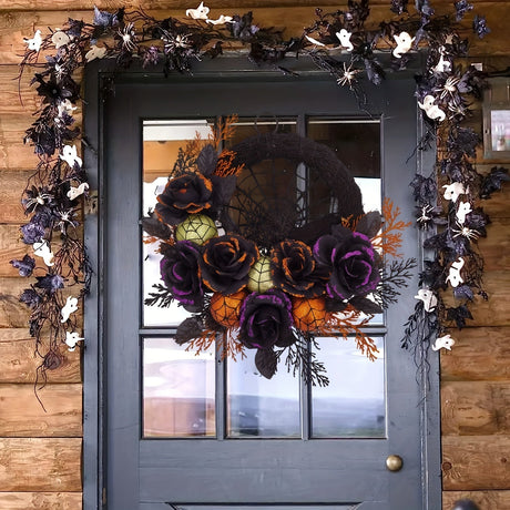 Gothic Halloween Wreath  Black Rose Spiderweb Design - Product detail 5