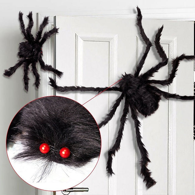 Giant Halloween Spider  Poseable Black Furry Decoration 200cm - Product showcase