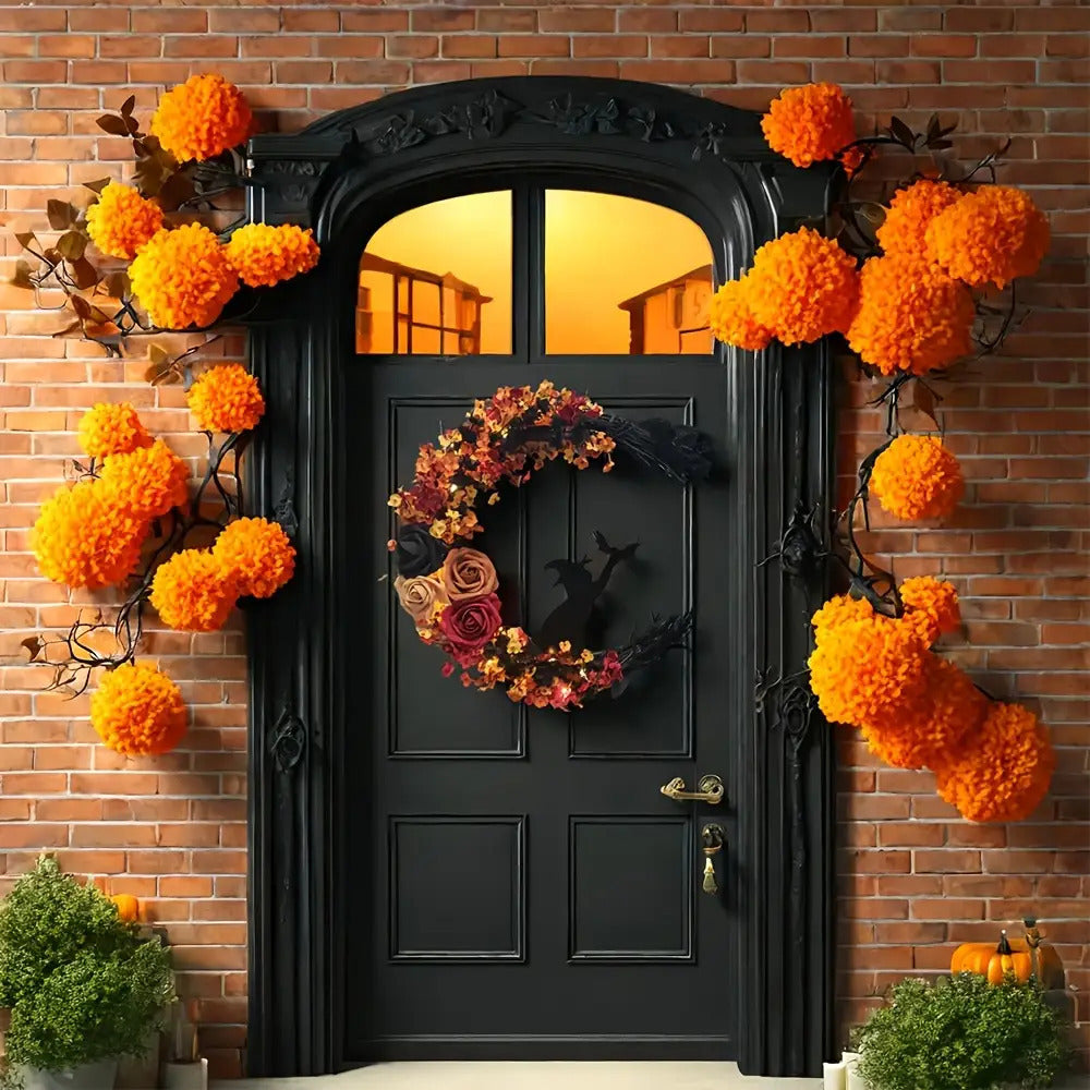 Halloween Door Wreath  Crescent Moon Witch Floral Design - Product example