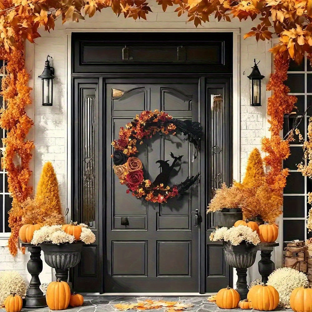 Halloween Door Wreath  Crescent Moon Witch Floral Design - Product detail 4