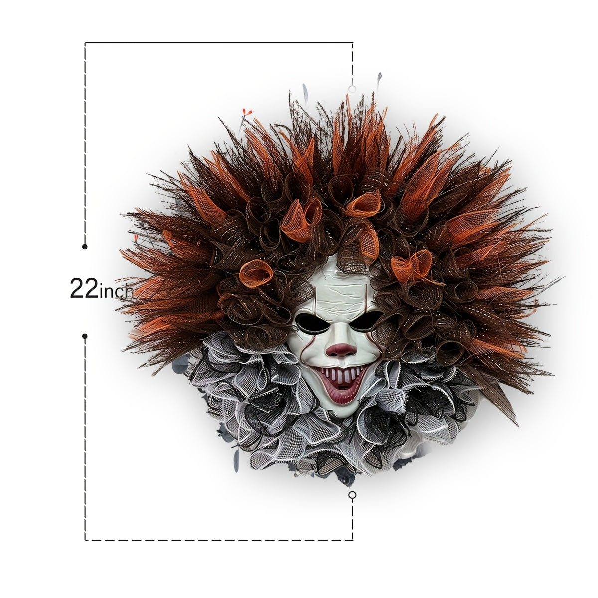 Halloween Clown Door Wreath  Layered Mesh Design With Scary Face - Product detail 6