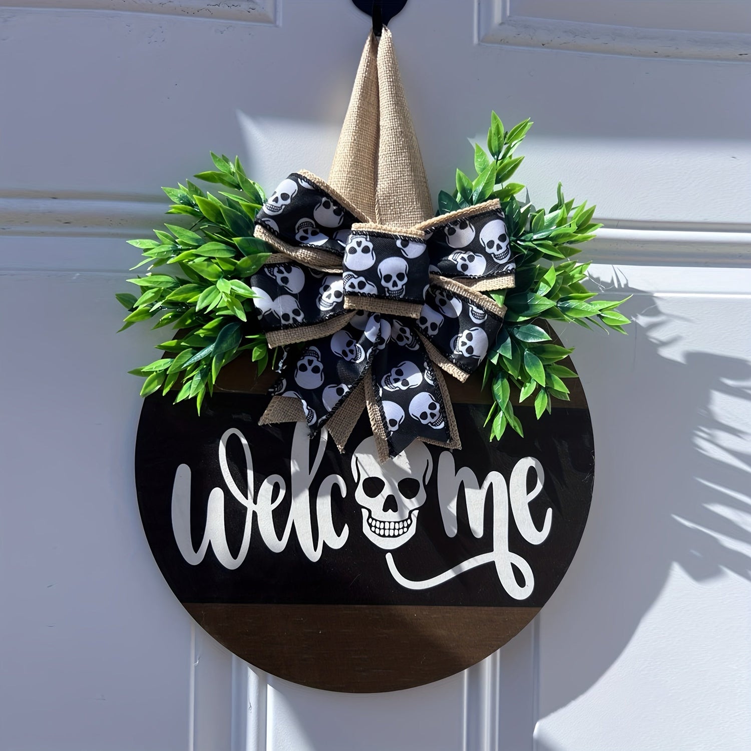 Halloween Door Wreath  Wooden Skull Welcome Sign - Product detail 6