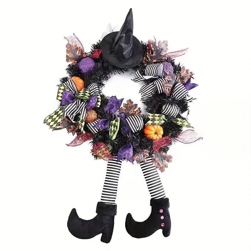 Halloween Door Wreath  Witch Legs With Striped Stockings - Product detail 6
