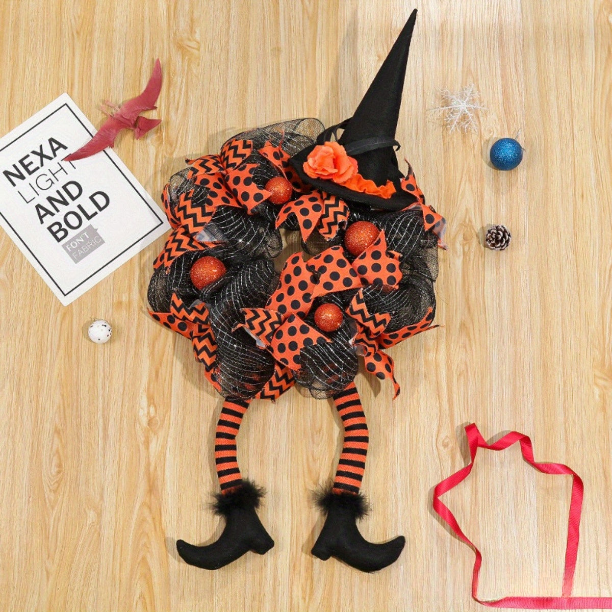 Halloween Door Wreath  Witch Legs Mesh Design - Product detail 4