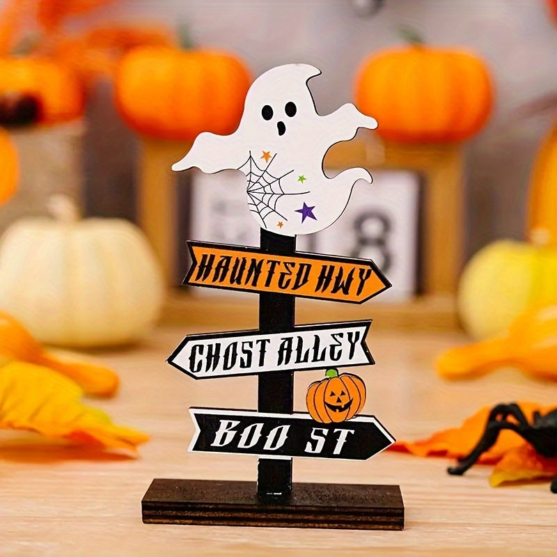 Halloween Directional Sign  Ghost  Pumpkin Wood Display - Product showcase